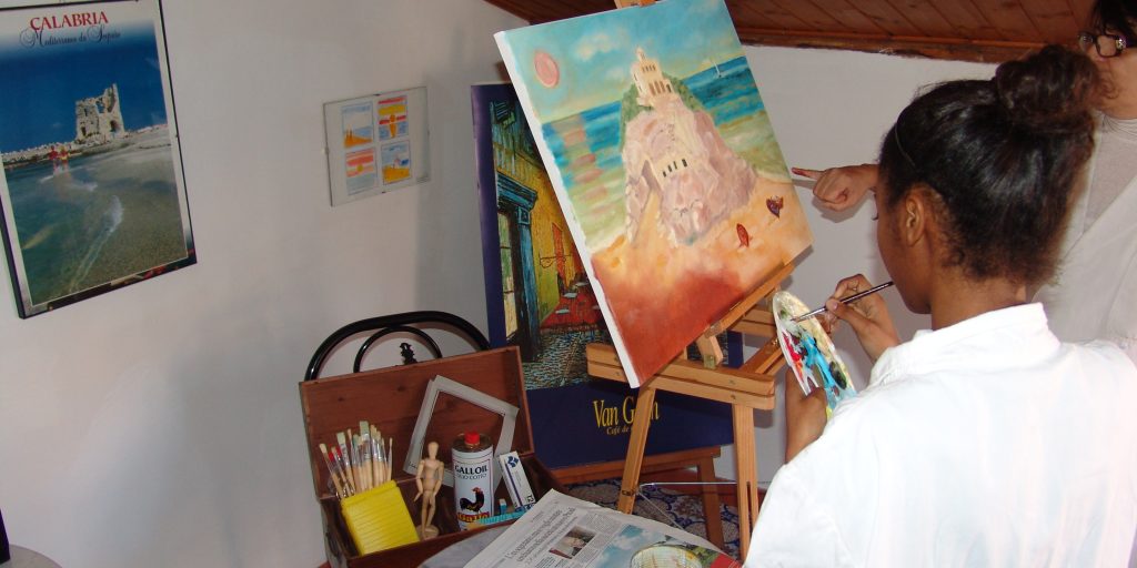 student while painting